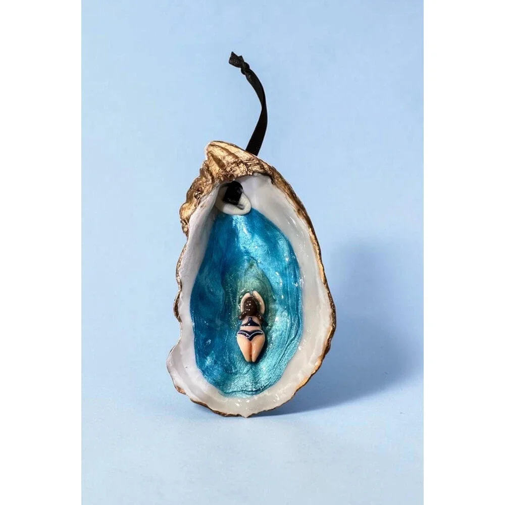 Coastal Oyster Shell Swimmer Hanging Ornament Handmade Nautical Gift, Gift Boxed